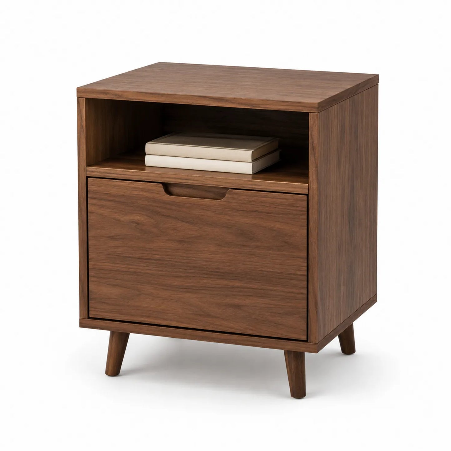 Comodino in legno di noce con ripiano e cassetto 60x40x30 cm