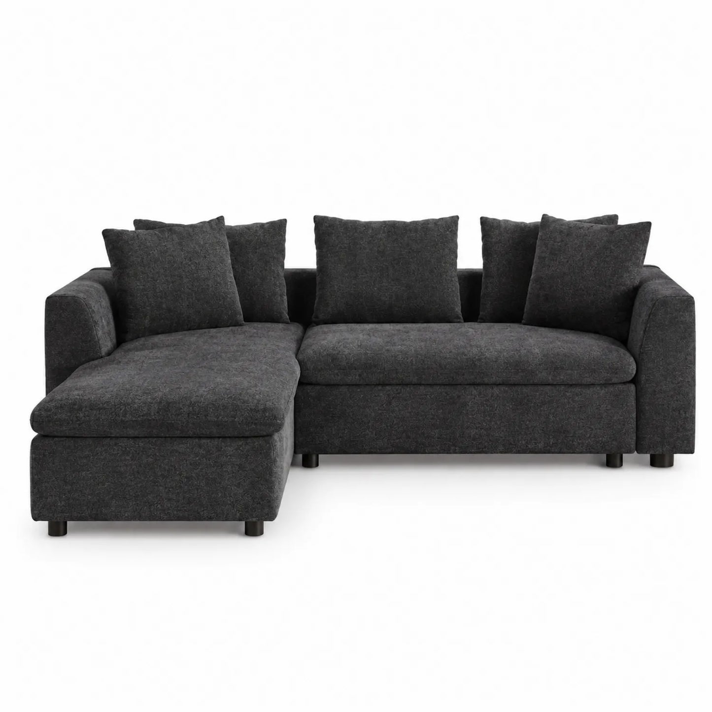 Divano angolare con chaise longue in tessuto grigio antracite
