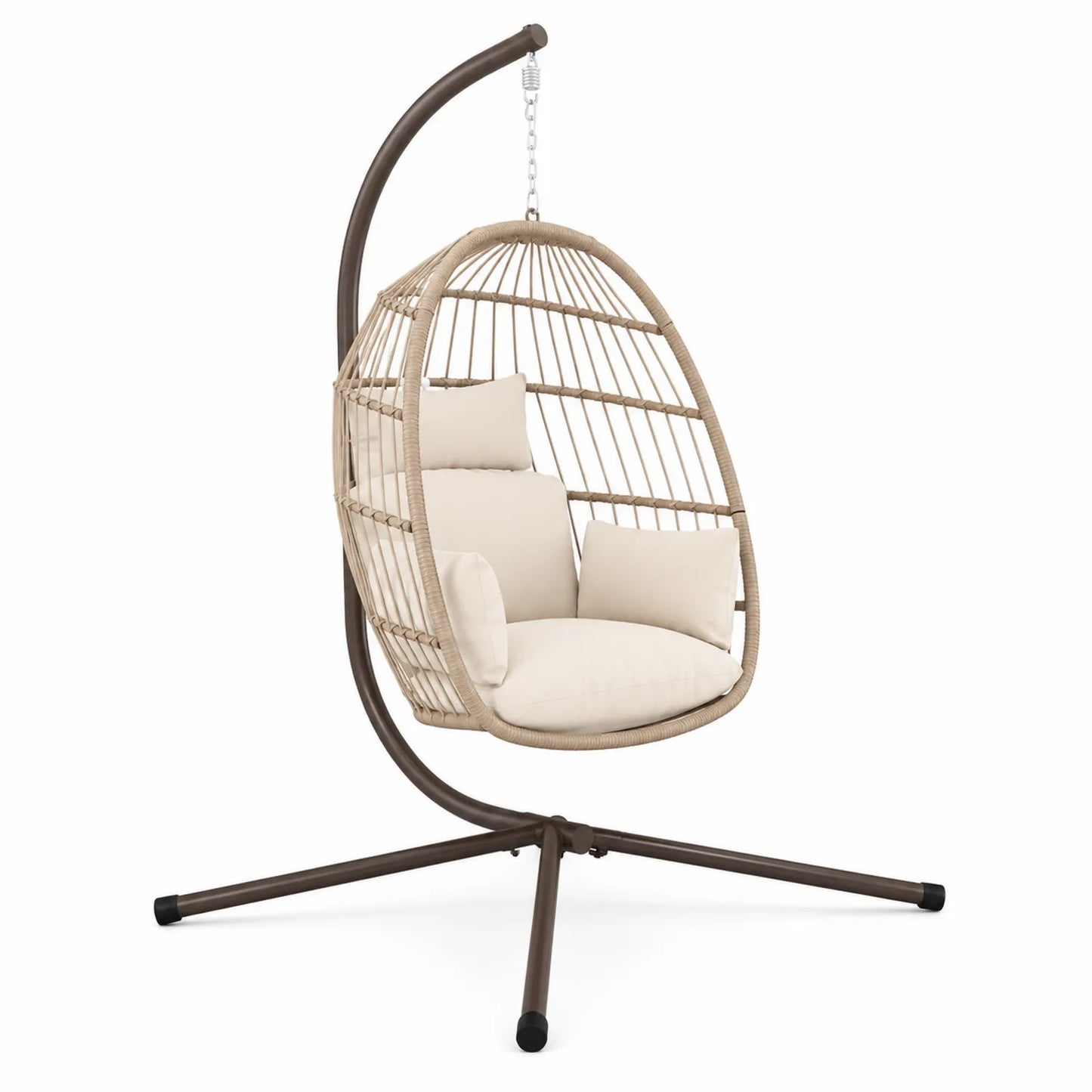 Sedia a Dondolo in Polyrattan Beige con Cuscini