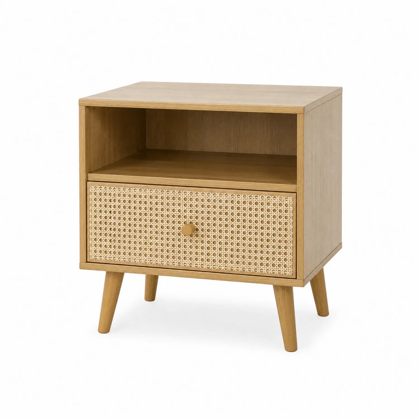Comodino in Legno con Cassetto in Rattan 40x30x50cm Naturale