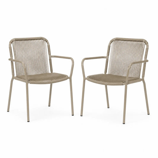 Set di 2 sedie da esterno in acciaio e corda beige