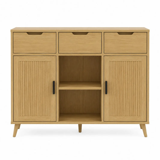 Mobile contenitore in truciolato con 3 cassetti e 2 ante Beige 90x40x80 cm