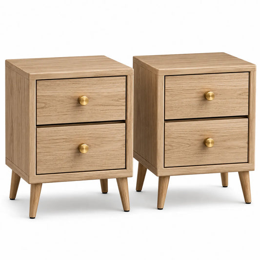 Set di 2 comodini in legno con 2 cassetti