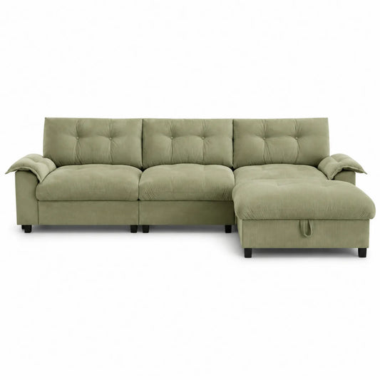 Divano angolare in velluto verde chiaro 260x160x85 cm
