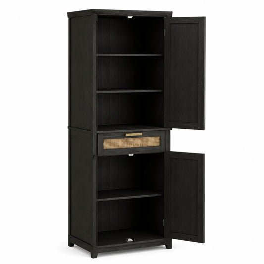 Armadio contenitore in legno nero con ante e cassetto 180x60x40 cm
